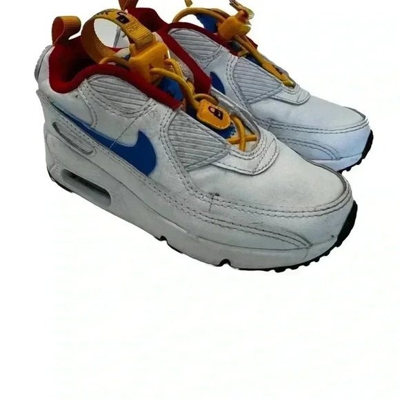 Nike Air Max 90 Toggle Slip On Kids Unisex White Yellow Blue Size 5C - Picture 2 of 12